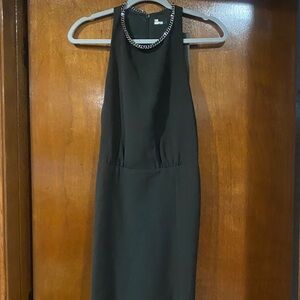 The Kooples Black Halter Midi Dress with Chain Detail